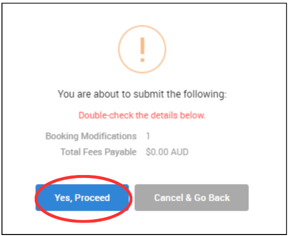 Screenshot of confirmation pop up with Yes, proceed button circled 