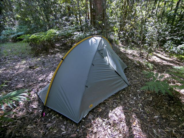 Pitch your tent in the rainforest near the creek.