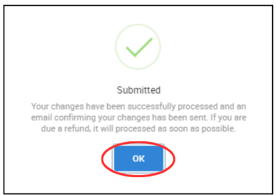 Screenshot of success confirmation pop up with Ok button circled 